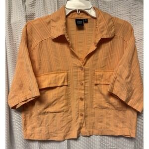 Dizzy Lizzy Women's Peach Textured Vertical Stripe Button Down Pockets Size M